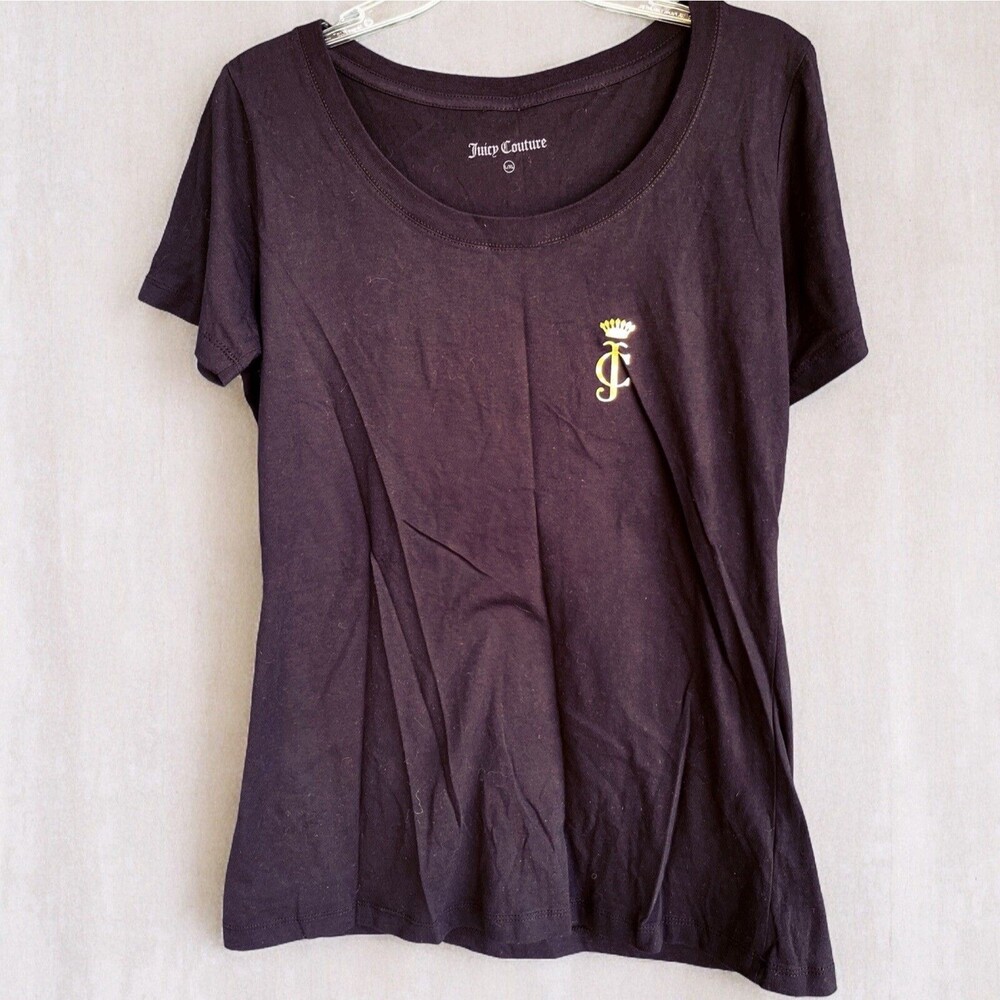 Juicy Couture Top Y2K 90s Licorice Black & Gold I Am Juicy L/XL Los Angeles New